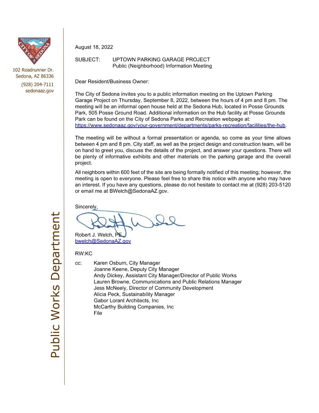 Public Notice Letter Uptown Sedona Garage